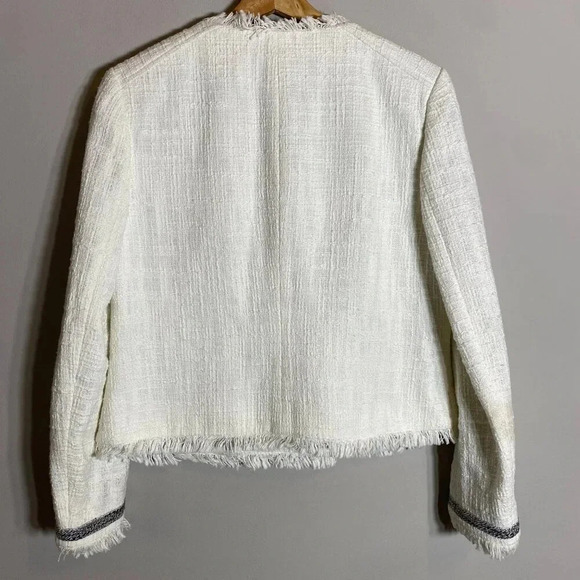 J.Crew Tweed Motorcycle Jacket with Fringe Women's 12 White Gold Career Preppy - Picture 11 of 16
